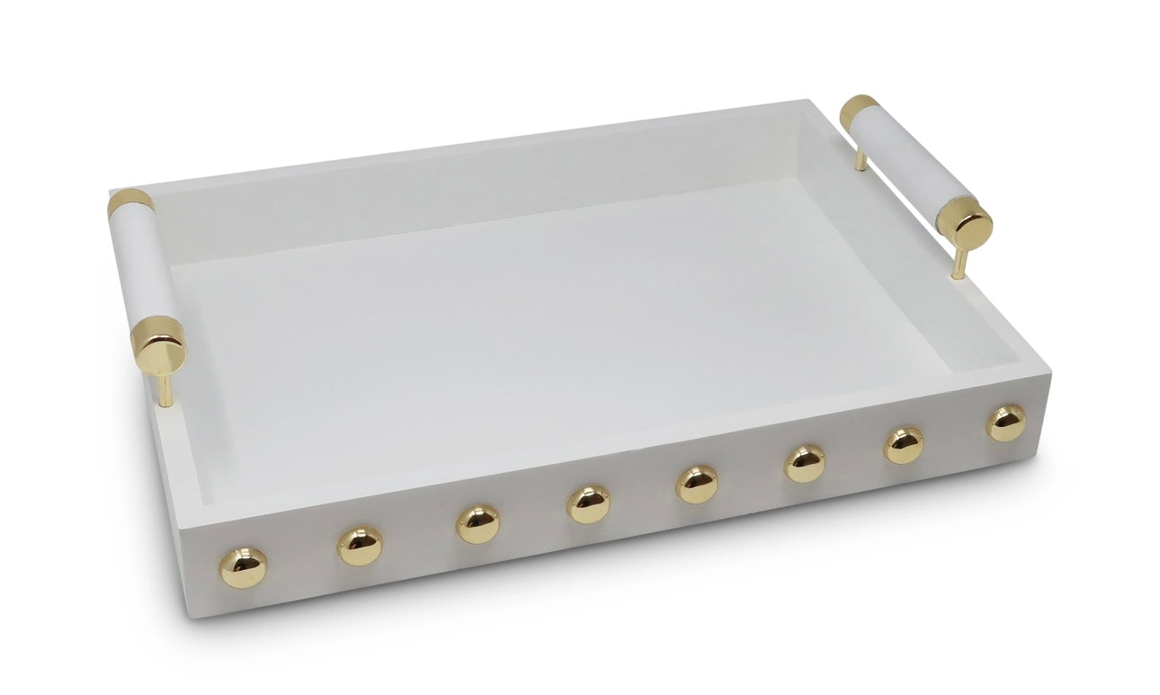 White Decorative Tray with Gold Studs