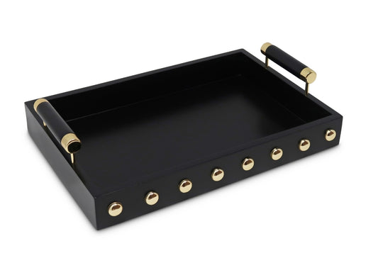 Black Decorative Tray with Gold Studs