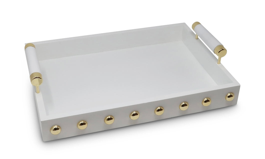 White Decorative Tray with Gold Studs